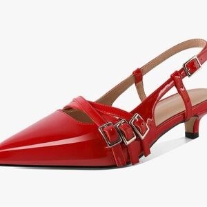 Chic Red Slingback Heels with Buckle Detail